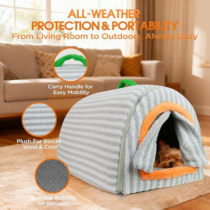 Dog House Indoor for Small Dogs, 2-in-1 Enclosed Dog Bed with Cover Cave & Curtain, Dog Tent with Plush Washable Cushion, Inside Dog House for Pets Under 17 lbs(Grey, Medium)