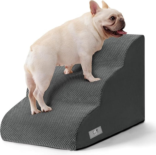 Dog Stairs for Small Dogs and Cats – 3 Step Pet Ramp for Couch & Sofa, Non-Slip Dog Steps for Pets, Washable Cover, High-Density Support Foam for Easy Climbing,Grey