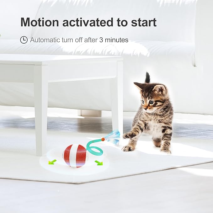 Interactive Cat Toys for Indoor Cats,The 3rd Generation Agile Moving Cat Ball with Elastic Mesh Tail,Automatic Kitten Toys for Bored Indoor Adult Cats,Motion Activated (Green)