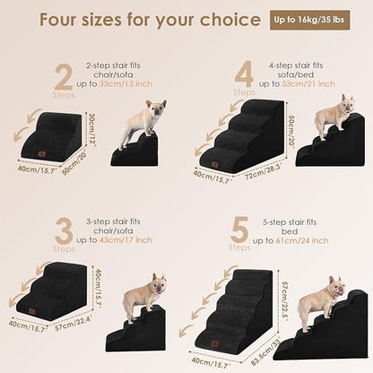 EHEYCIGA Curved Dog Stairs Ramp for High Beds 22.6" H, 5-Step Dog Steps for Small Dogs and Cats, Pet Stairs for High Bed Climbing, Non-Slip Balanced Pet Step Indoor, Black