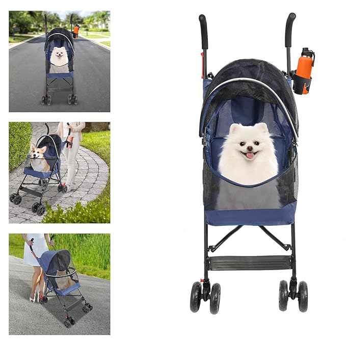 Pet Gear Travel Lite Plus Stroller,Compact Portable Jogger All Terrain Travel Pet Gear, Foldable Lightweight Durable Pet Stroller for Small To Medium Pets Dogs And Cats up to 15 pounds (Bule)