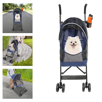 Pet Gear Travel Lite Plus Stroller,Compact Portable Jogger All Terrain Travel Pet Gear, Foldable Lightweight Durable Pet Stroller for Small To Medium Pets Dogs And Cats up to 15 pounds (Bule)