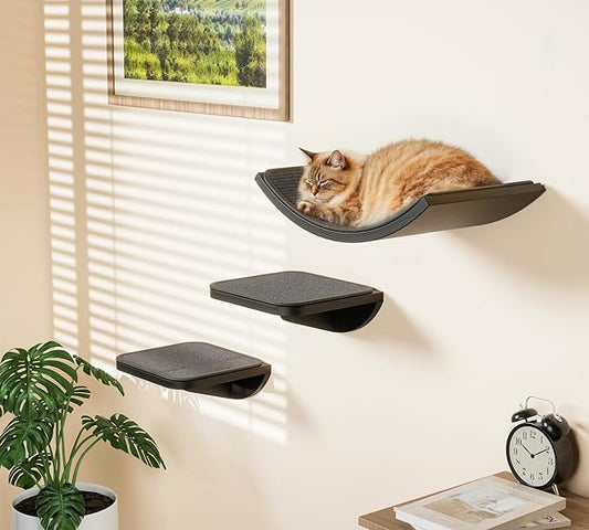 Wall Mounted Curved Cat Hammock with Grey Sisal Pad – Scratch-Friendly Cat Nest Perch for Wall – Large Floating Bed for Indoor Cats