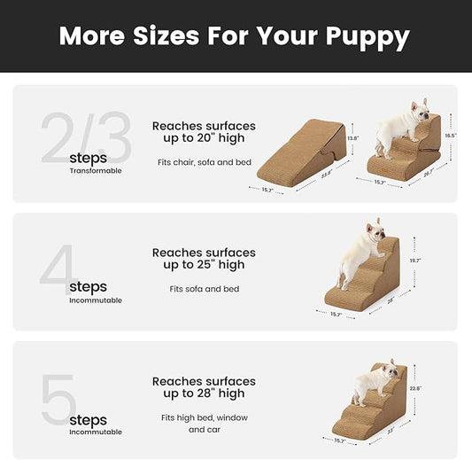 Gardner Pet Dog Stairs for Small Dogs 19.7" H, 4-Step Brown Curved Pet Stairs, Dog Steps for High Bed (18-24 in), Couch with Durable Non-Slip Waterproof Fabric Cover and CertiPUR-US Certified Foam