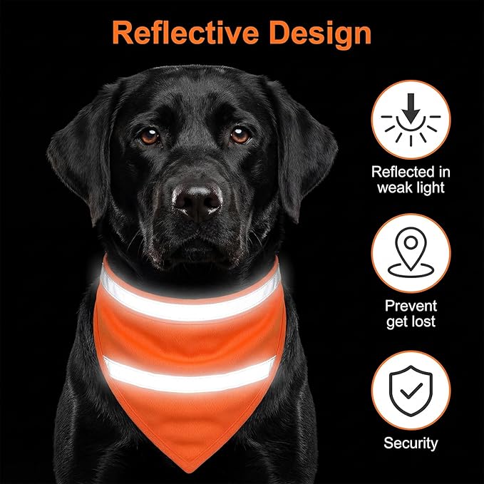 2-Pack Reflective Dog Scarf, High Visibility Pet Collar Adjustable Dog Bandanas with Closure, Hunting Vest Gear for Night Walking, Camping, and Outdoor Activities, Fits Neck Size 16-20.5 Inches