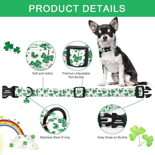 Unique style paws Dog Collar Plastic Buckle with Pendant Puppy Collar for Saint Patrick Polka Dot Clover for Small Medium Large Boys Girls Dogs