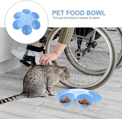 POPETPOP Cat Food Bowl with 6 Bowls - Pet Feeder for Kitten Puppy, Multi Cat Dishes, Multiple Dinner Feeder for Indoor s, Dishes for Food and Water (Blue)