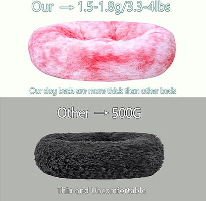 Calming Dog Bed for Medium Dogs Cats, Puppy 31'' Round Anti-Anxiety Warm Fluffy Plush Faux Fur Bed, Soft Anti-Slip Donut Washable, Cozy Medium Puppy Bed, Fits up to 50 lbs Pets