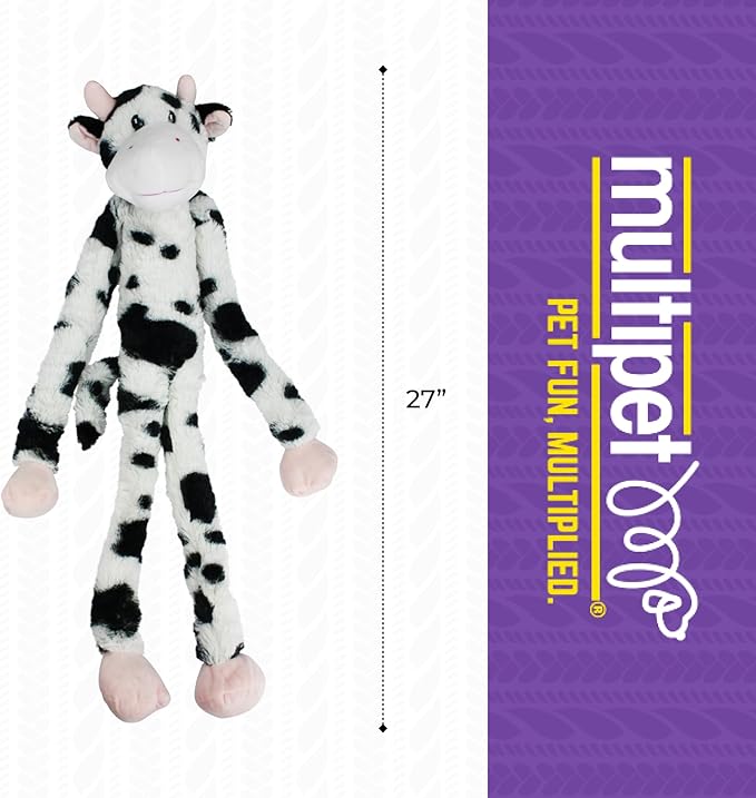 Multipet Swingin' Slevin Cow Dog Plush Toy - Squeaky Toys for All Dogs - Extra Soft Plush - Stuffed Animal for Cuddling & Playing - Cute (27”, White, 5 Squeakers)