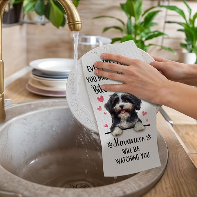 Havanese Gifts Kitchen Towels, Funny Dog Tea Dish Towels for Kitchen Decorative, Havanese Dog Lovers Gifts for Women, Every Meal You Make Every Bite You Take Hand Towel, 16x24 Inch