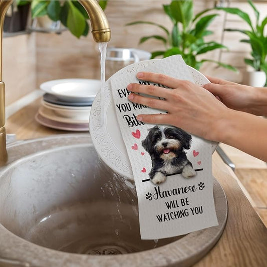 Havanese Gifts Kitchen Towels, Funny Dog Tea Dish Towels for Kitchen Decorative, Havanese Dog Lovers Gifts for Women, Every Meal You Make Every Bite You Take Hand Towel, 16x24 Inch