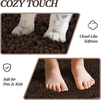 VIVAGLORY Dog Door Mat Absorpmax Dog Rug for Muddy Paw, Mat for Muddy Paw Door Indoor Floor Entryway, Waterproof Washable & Water Absorbent Dirt Trapper, 31" × 20", Brown