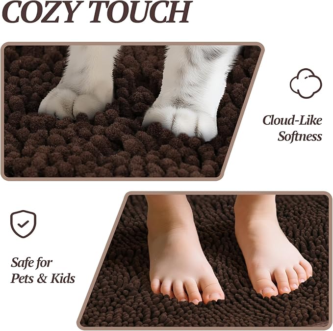 VIVAGLORY Dog Door Mat Absorpmax Dog Rug for Muddy Paw, Mat for Muddy Paw Door Indoor Floor Entryway, Waterproof Washable & Water Absorbent Dirt Trapper, 35" × 25", Brown