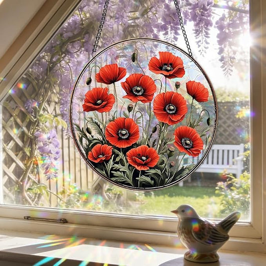 8 Inch Acrylic Window Hanging, Forget Me Not Flower Stained Glass Suncatcher, Window Decor, Plant Lover Gift for Women, Best Friend, Family, Colleague, Classmate (233)