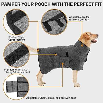 Super Absorbent Dog Bathrobe, Microfiber Dog Drying Coat Dog Bath Robe Towel for Small, Medium & Large Dogs, Quick Drying, Warm Keeping Dog Robes for After Bath Supplies