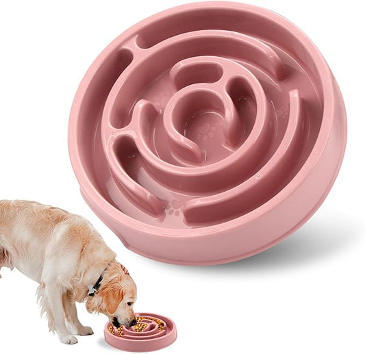 Pet Slow Feeder Bowl - Anti-Choking Maze Design, Universal for Dogs & Cats, Anti-Slip & Anti-Tip (Bowl-Pink)