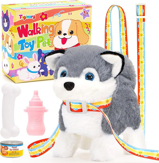 Tagitary Plush Toy Electronic Dog Toys for Kids,Interactive Pet Puppy Walking,Barking and Tail Wagging,Fake Dog Toy with Leash,Easter Christmas Birthday Gift for Toddlers Kids