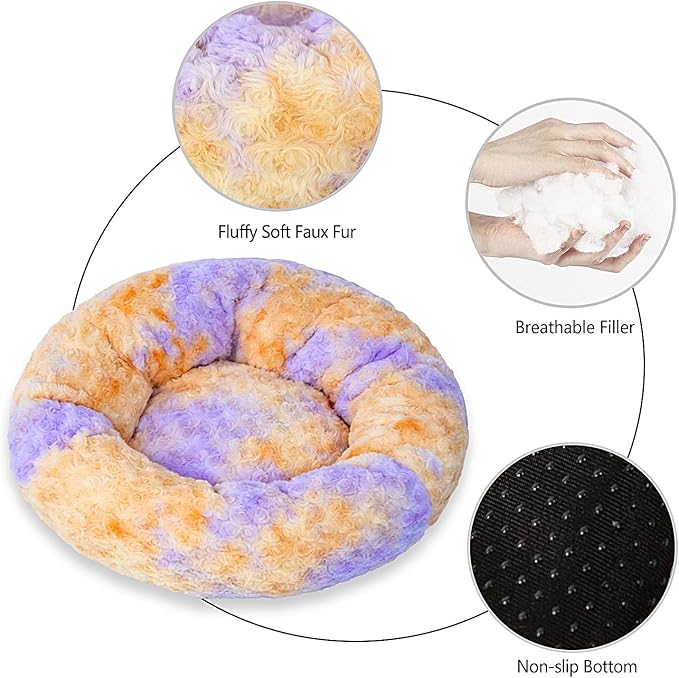 Calming Dog Bed for Small Dogs Cats, Kitty Puppy 23'' Round Anti-Anxiety Warm Fluffy Plush Faux Fur Bed, Soft Anti-Slip Donut Washable Small Pet Bed, Cozy Cat Puppy Bed, Fits up to 30 lbs Pets