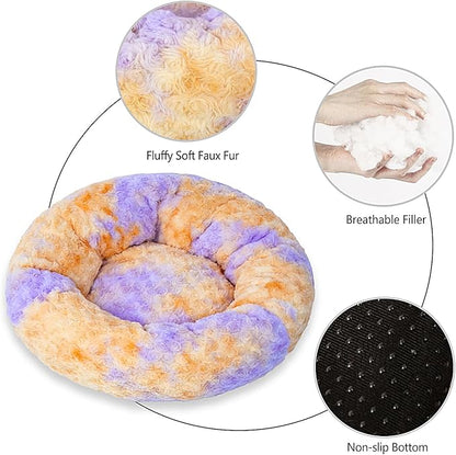 Calming Dog Bed for Medium Dogs Cats, Puppy 31'' Round Anti-Anxiety Warm Fluffy Plush Faux Fur Bed, Soft Anti-Slip Donut Washable, Cozy Medium Puppy Bed, Fits up to 50 lbs Pets
