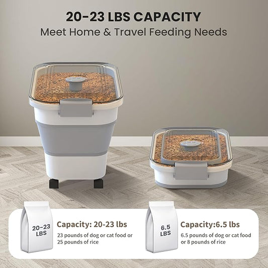 20-23 Lbs Dog Food Storage Container, Collapsible Dog Food Container with Transparent Airtight Lid,Multifunctional Pet Food Storage Container for Dog Cat,Rice,Flour,Pet Food Scoop and Dog Bowl
