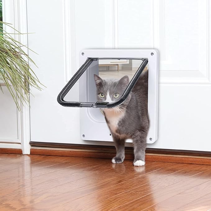 Upgraded Version - EGETOTA Cat Doors Flap (for Cat up to 15.7lb), Magnetic Pet Door with 4 Way Locking for Interior Exterior Doors, Weatherproof Gate, Easy Installation