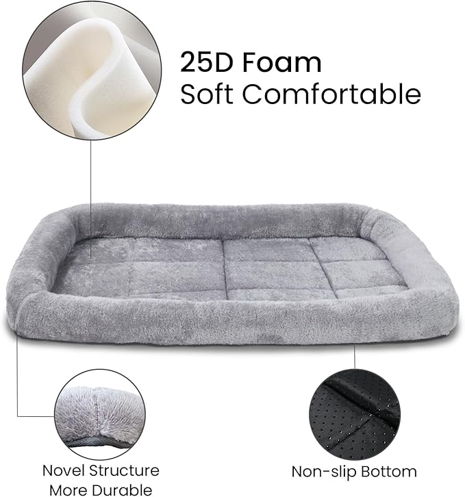 Patas Lague Bolster Dog Bed for Medium Dogs 30''x20'', Soft Warm Foam Pet Sofa Bed, Machine Washable Pet Cat Crate Mat for Medium Breeds, Grey