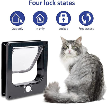Upgraded Version - Cat Doors Flap (for Cat up to 23.6lb), Magnetic Pet Door with 4 Way Locking for Interior Exterior Doors, Weatherproof Gate, Easy Installation
