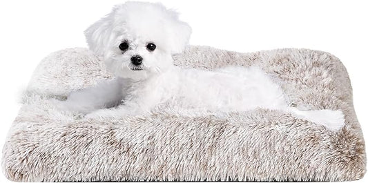 EHEYCIGA Fluffy Dog Crate Bed for Small Dogs, Plush Faux Fur Crate Pad, Calming Anti Anxiety Small Dog Bed, Washable Soft Warm Mat with Non-Slip Bottom, Brown