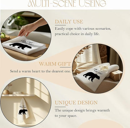 FFTLL Funny Bear Kitchen Towels, Gifts for Bear Wildlife Camping Lovers Dish Tea Towels for Kitchen Decor, Can I Pet That Dog Decorative Hand Towel for Bathroom, 16x24 Inch - White