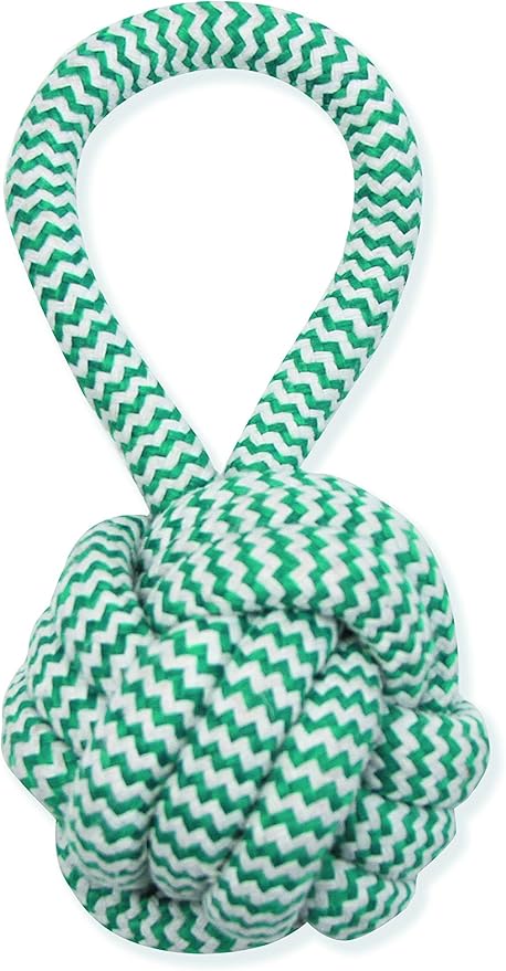 Mammoth Flossy Chews Extra Fresh Monkey Fist Ball with Handle Premium Cotton-Poly Interactive Dog Rope Toy Fetch Toy for Small to Medium Dogs - Medium, 3.75''