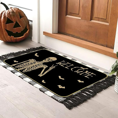 Halloween Skull Doormat - Funny and Spooky Welcome Mat, Low-Profile Non-Slip Entr Door mat Living Room Kitchen Floor Mat Home Halloween Indoor Outdoor Decoration - 17" x 29"