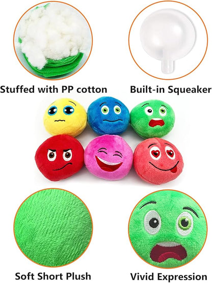 Squeaky Dog Toys, Stuffed Plush Puppy Toy Balls to Keep Them Busy, (6 Pack) Interactive Funny Pet Ball with Squeaker for Puppies Small Breed Dogs