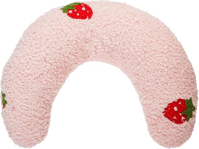 Lystaii Cat Calming Pillow for Indoor Pets - Soft Fluffy Cat & Dog Bed - Anxiety Relief with Cute Embroidery Pattern (Pink, Strawberry)
