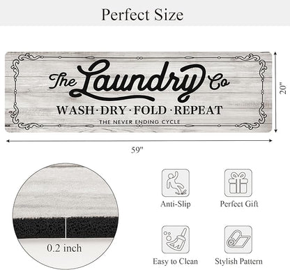 Pauwer Laundry Room Rug Runner 20"x60" Waterproof Rubber Laundry Mat Non Slip Kitchen Mats for Floor Washable Floor Mat Runner Rug for Farmhouse Mudroom Washroom Bathroom Decor