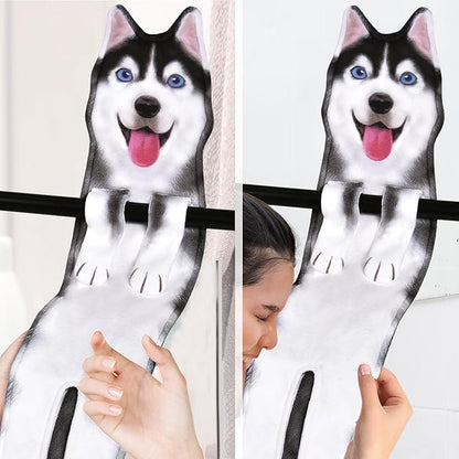 AGRIMONY Funny Husky Dog Hand Towels for Kitchen Bathroom - Dog Mom Dad Gifts for Women Men Teens Kids-Easter Mothers Fathers Days Valentines Housewarming Birthday Gifts for Animal Lovers