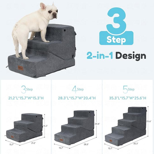 3-Step Dog Stair and Ramp for Small Dogs and Cats, Pet Steps for Sofa and Couch with Non-Slip Bottom, Grey