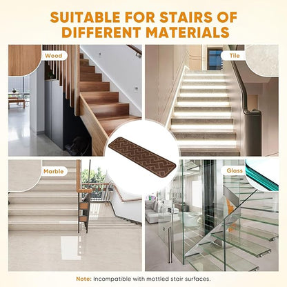 15 Pack 8 "X 30" Non Slip Stair Treads for Wooden Steps, Carpet Stair Treads Made of Polyester and Reusable Adhesive, Stair Runner Rugs for Kids, Elders and Pets (Brown)