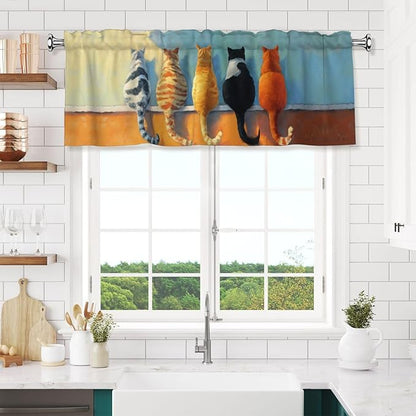 Cute Cat Curtain Valance Short Rod Pocket Window Treatment for Living Room Bedroom Kitchen Bathroom 1 Panel 54" W x 18" L