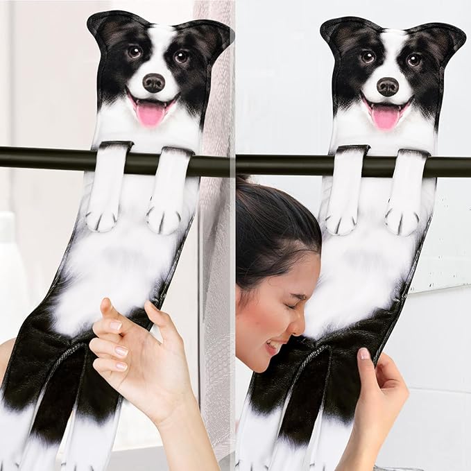 AGRIMONY Border Collie Dog Funny Hand Towels for Kitchen Bathroom-Dog Mom Dad Gifts for Women Men Teens Kids-Easter Mothers Fathers Days Valentines Housewarming Birthday Gifts for Animals Lovers