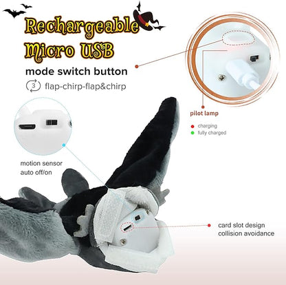 LEWISER Cat Toys, Flapping Wings Cute Bat, No Flying, Chirping Bird Interactive Catnip Toy for Kitten or Small Dogs, Touch Activated, Rechargeable