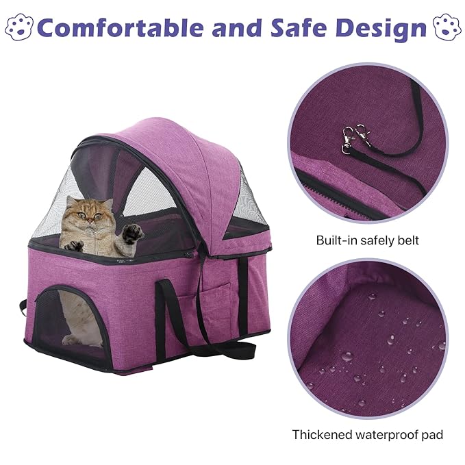 Pet Stroller 3-in-1 Folding Dog Cat Strollers for Medium Small Dogs Cats 4 Wheels Lightweight Travel Dog Strollers Cat Stroller with Detachable Carrier, Purple