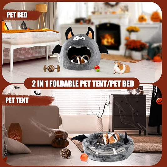 Guinea Pig Hideout - Guinea Pig Bed, Halloween Style Small Pet Hides, Ideal Bed for Small Pets, Bat Shape, Dark Gray