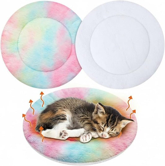 VitalCozy 2 Pack Self Heating Cat Pad Self Heating Cat Bed Machine Washable Heat Pet Mat Reversible Body Thermal Warm Round Dog Bed Crate Blanket for Feral and Indoor Cats(12'',Tie Dye)