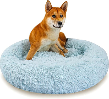 Calming Dog Bed for Medium Dogs Cats, Puppy 31'' Round Anti-Anxiety Warm Fluffy Plush Faux Fur Bed, Soft Anti-Slip Donut Washable, Cozy Medium Puppy Bed, Fits up to 50 lbs Pets