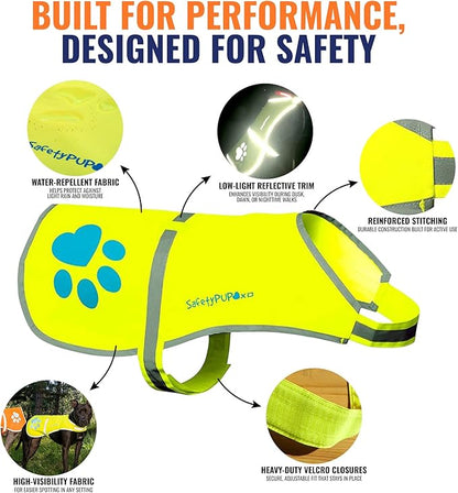 SafetyPUP XD Dog Reflective Vest – Hi-Vis Fluorescent Visibility That Helps to Safeguard Your Pet On/Off Leash in Urban & Rural Areas (Yellow, X-Small)
