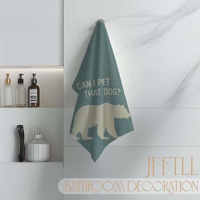 Funny Bear Kitchen Towels, Gifts for Bear Wildlife Camping Lovers Dish Tea Towels for Kitchen Decor, Can I Pet That Dog Decorative Hand Towel for Bathroom, 16x24 Inch - Blue