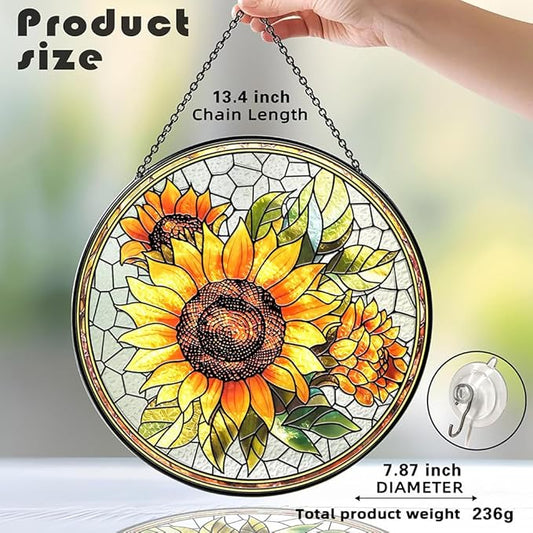Sunflower Suncatcher Stained Glass Window Hanging Decor-Vibrant Sun Catchers for Indoor Windows, Unique Gifts for Plant Lovers, Housewarming, Birthday or New Home Celebration, Sunny Summer Decoration