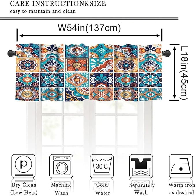Mexico Fiesta Valance Curtains Blue Mexican Fiesta Dia De Los Muertos Pattern Window Treatment Valances Short Curtains Rod Pocket Drape for Dining Room Home Kitchen Decor, 54x18inch