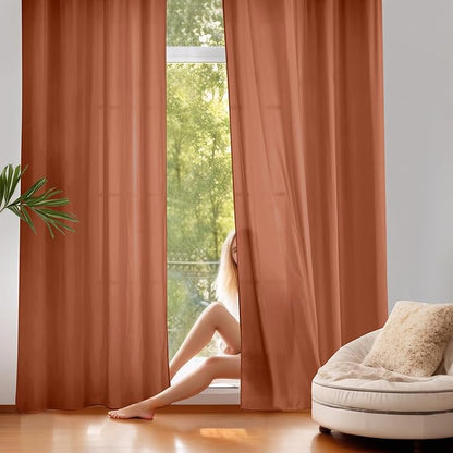 NICETOWN Burnt Orange Sheer Curtains 84 inches Long 2 Panels for Living Room, 52" Wide Grommet Window Drapes for Nursery- Home Decoration Light Filtering Elegant Window Treatment
