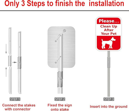 Please Clean Up After Your Pet Yard Sign with 28" Metal Stake, 12x8 inches No Pooping Dog Signs, Rustproof Aluminum,2Pack No Dog Waste Signs